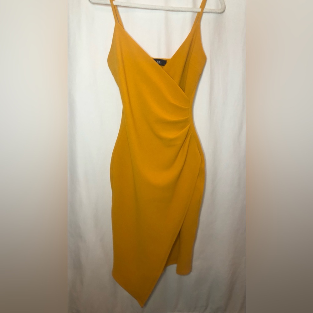 Mustard Yellow Wrap Front Party Dress